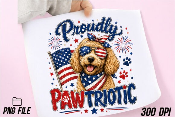 Download 4th of July Golden Doodle PNG, Patriotic - Gold Collection