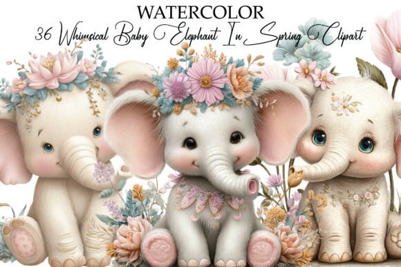 Download Whimsical Baby Elephant Spring Clipart - Art Collection
