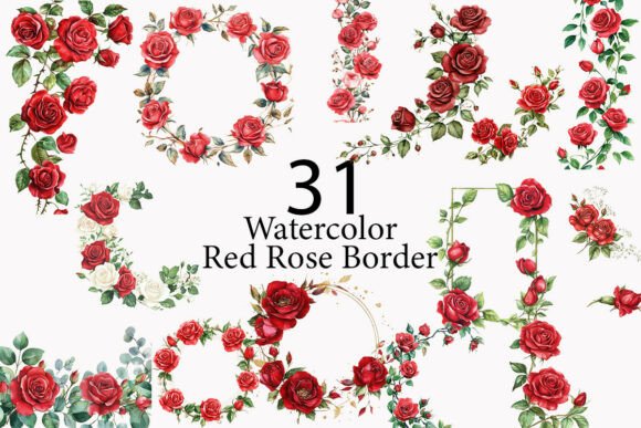 Download Red Rose Border Watercolor Clipart  - Art Collection