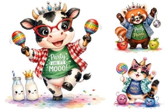 Download Watercolor Party Animals Clipart Bundle - Art Collection