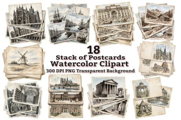 Download Vintage Travel Postcard Stack Clipart - Art Collection