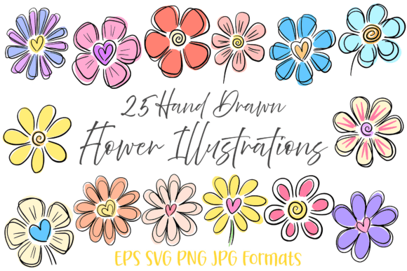 Download 25 Heart Doodle Hand Drawn Flowers Flora - Art Collection