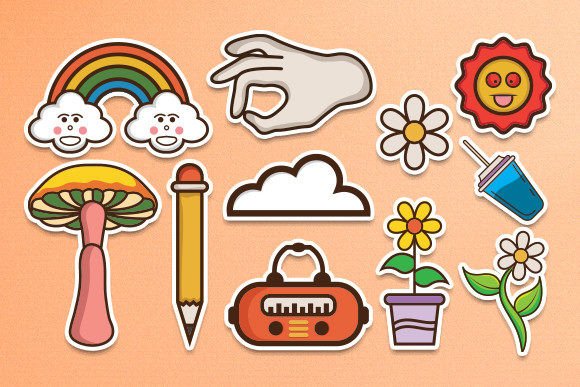 Download 90's Retro Groovy Element Clipart Set - Art Collection